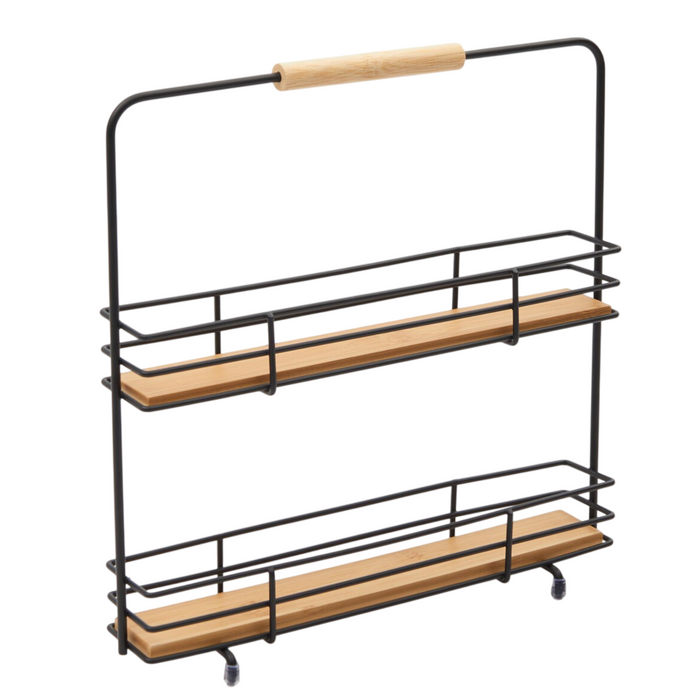 2-Tier Countertop Spice Rack Metal Wire and Wood-Base