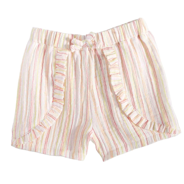 First Impressions - Baby Girls Dash Stripe Shorts Angel White (3M-6M)