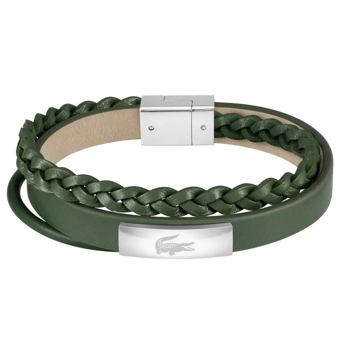 Lacoste Men's Stainless Steel Green Leather Bracelet - 2040319