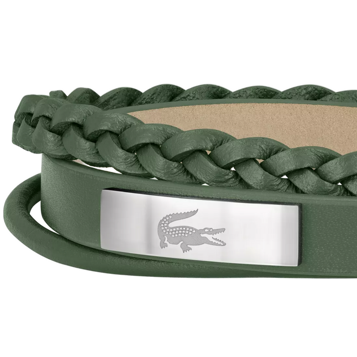Lacoste Men's Stainless Steel Green Leather Bracelet - 2040319