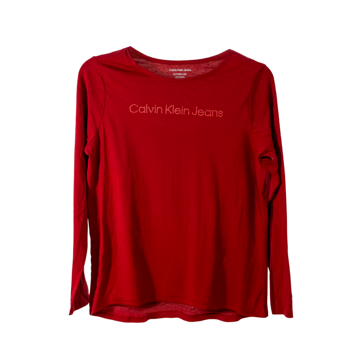 Calvin Klein - Big Girls Logo Dot Long Sleeve Tee Red Extra Large (16)