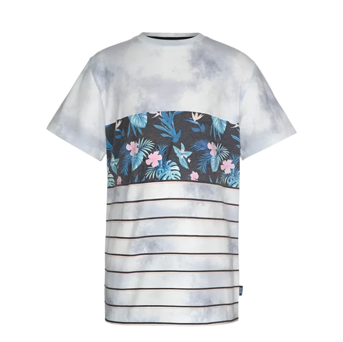 UNIVIBE Big Boys Goldstein - Floral Chest Stripe Crew T-Shirt