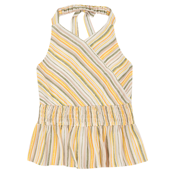 Speechless Big Girls - Elastic Waist Striped Halter Top (Tan/Green)