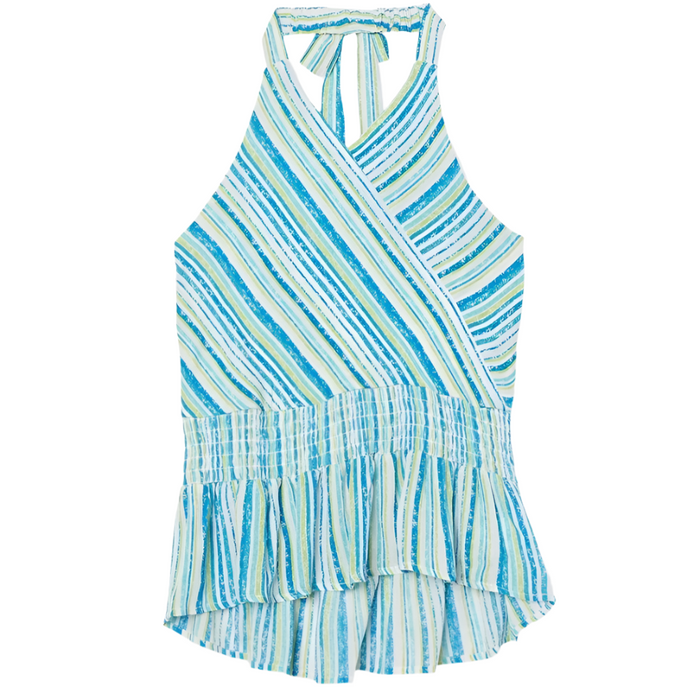 Speechless Big Girls - Elastic Waist Striped Halter Top (Teal)