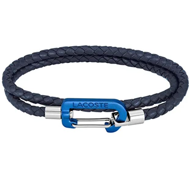 Lacoste Men's Stainless Steel Navy Leather and Blue Aluminum Bracelet - 2040315