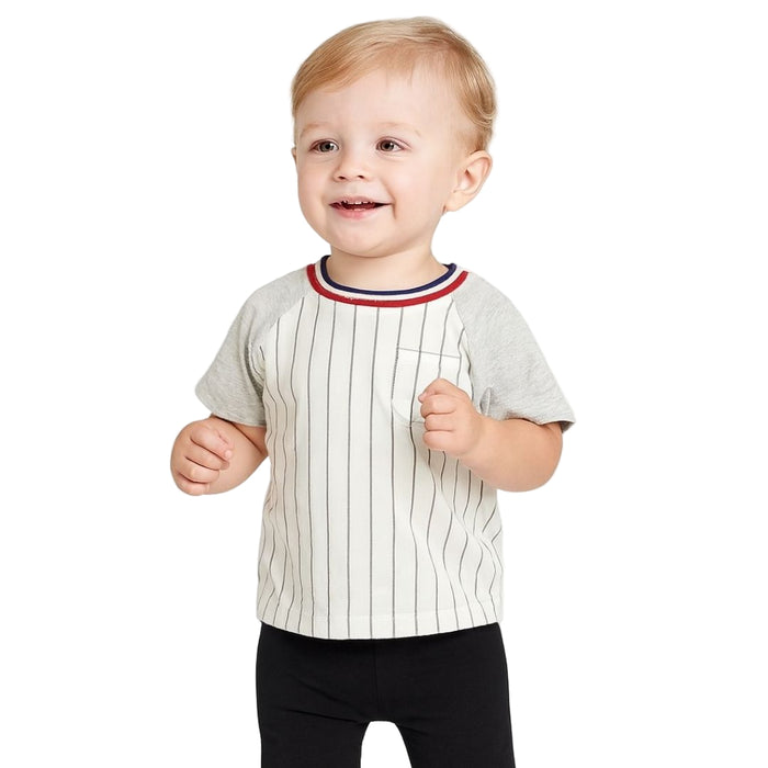 First Impressions - Baby Boys Game Stripe T-Shirt Misty Grey (3M-6M)