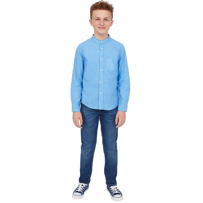 The Children's Place - Big Boys Long Sleeve Grandad Collar Button Down Shirt