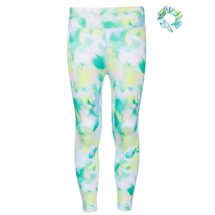 ID Ideology - Big Girls Spray Abstract-Print Leggings Skysail Blue with Scrunchie