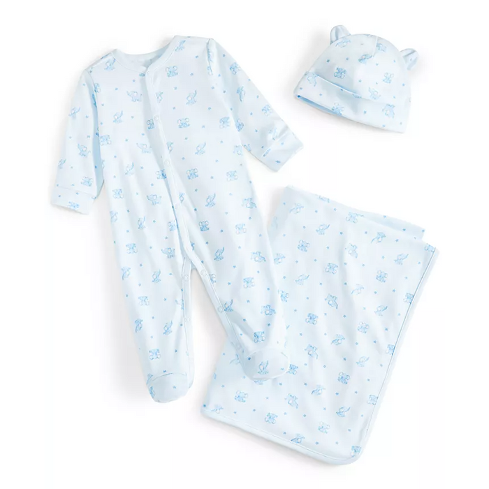 First Impressions - Baby Boys or Girls 3-Pc Gift Set Blue Elephant Newborn