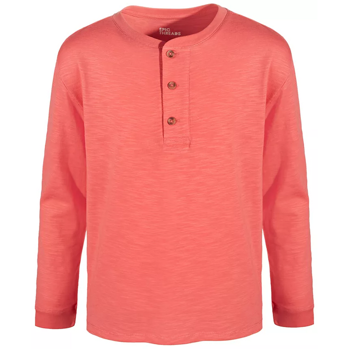 Epic Threads - Little Boys Solid Henley Long Sleeves Shirt Coral Salmon (6)