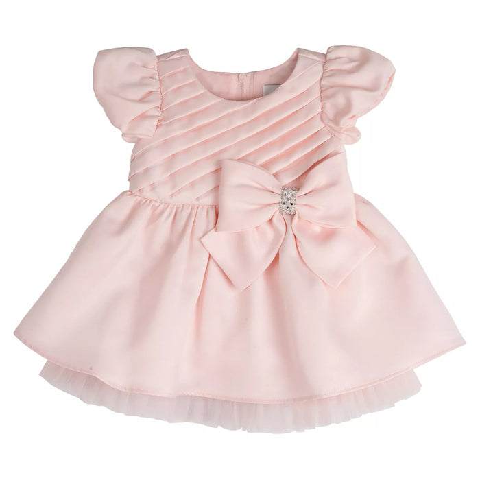 Rare Editions - Baby Girl Pink Pleated Satin Social Dress with a Bow Detail (18M)