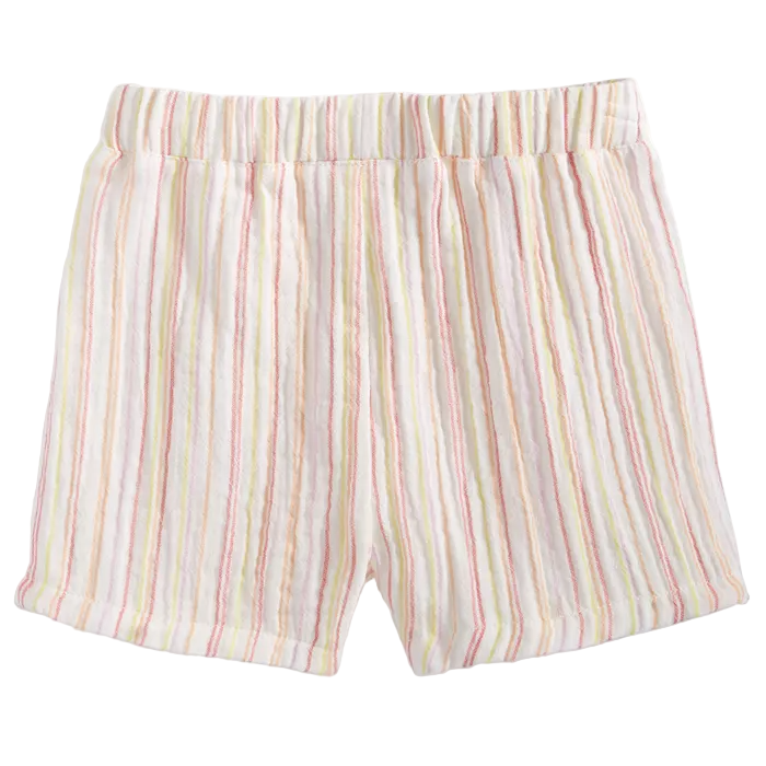 First Impressions - Baby Girls Dash Stripe Shorts Angel White (3M-6M)