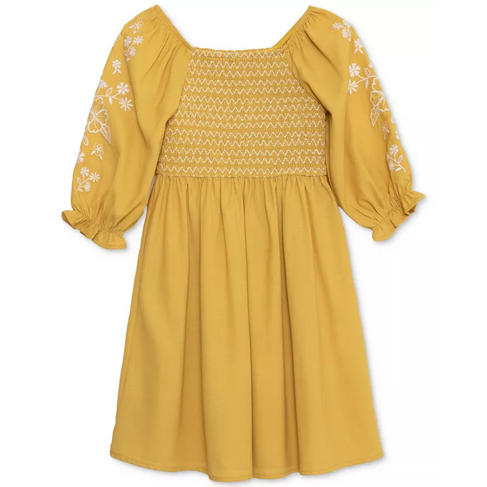 Speechless - Big Girls Smocked Floral-Embroidered Dress Golden Yellow (16)