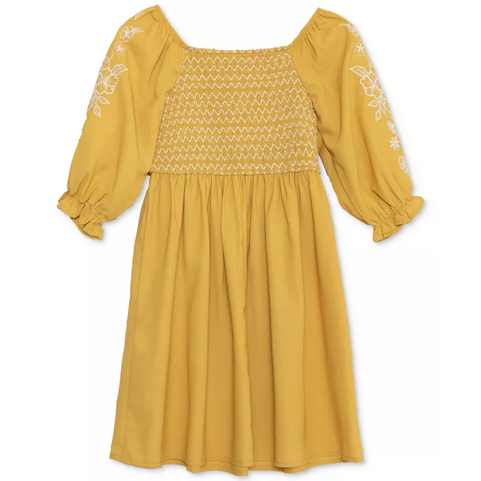 Speechless - Big Girls Smocked Floral-Embroidered Dress Golden Yellow (16)