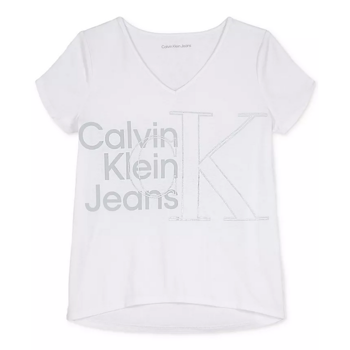 Calvin Klein - Big Girls Hybrid Monogram Cotton T-shirt White Large (12-14)