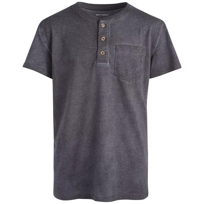 Epic Threads - Big Boys Solid Washed Henley T-Shirt Medieval Blue Extra Large (18-20)