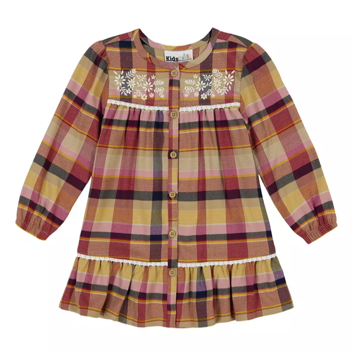 Kids Headquarters - Toddler Plaid Flannel Crochet Trim Dress