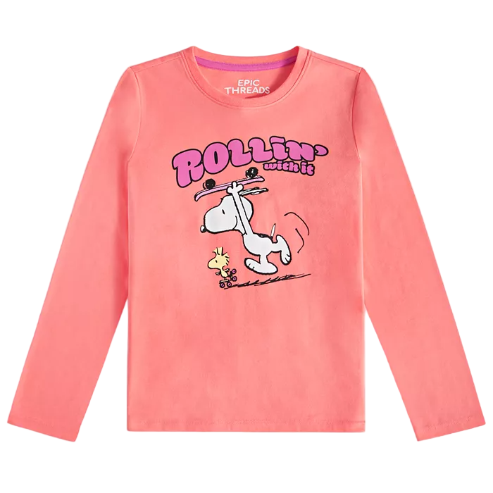 Epic Threads - Big Girls Rollin' With It Snoopy & Woodstock Graphic Long-Sleeve T-Shirt Large (14-16)