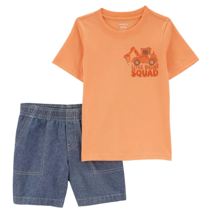 Carters - Baby Boys 2-Pc. Construction T-Shirt and Short Orange (3M)