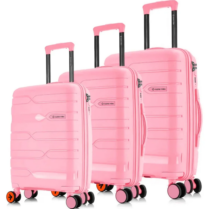 Nasher Miles Paris Hard-Sided Polypropylene Luggage Set of 3 8 Wheel Trolley Bags (55, 65 & 75 Cm) Small, Medium & Large, Pink