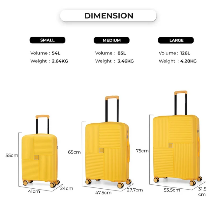 Nasher Miles Singapore Hard-Sided Polypropylene Luggage Set of 3 Yellow Trolley Bags (55, 65 & 75 cm)