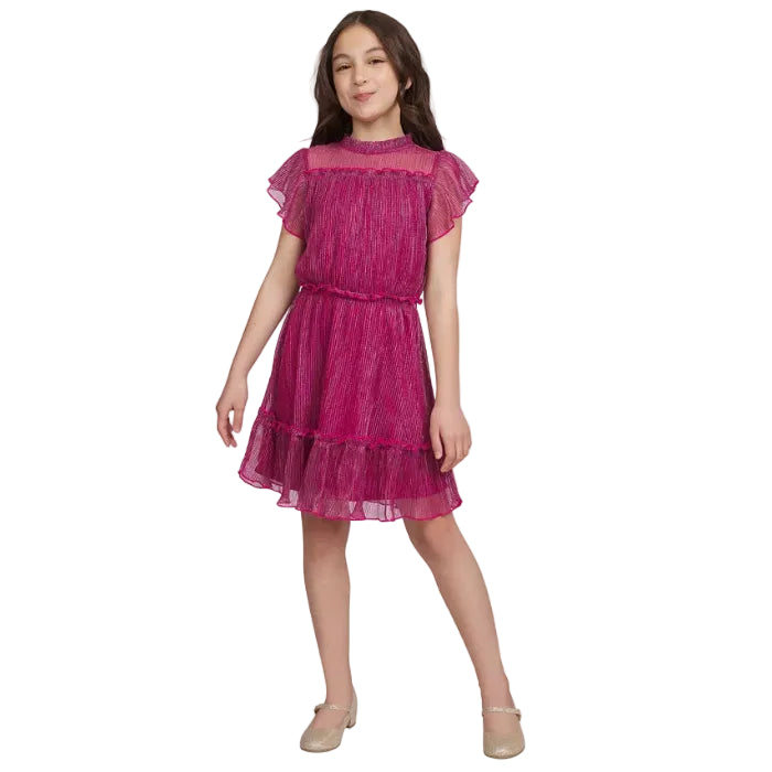 BCBG - Flutter Sleeves Plated Dress (7)