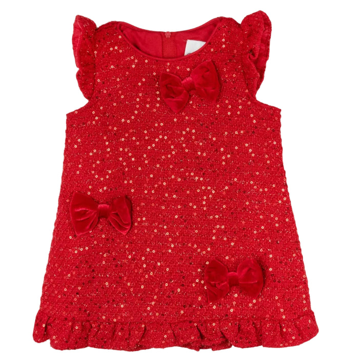 Rare Editions Sequin Tweed Dress with Velvet Bow Appliqués (5)