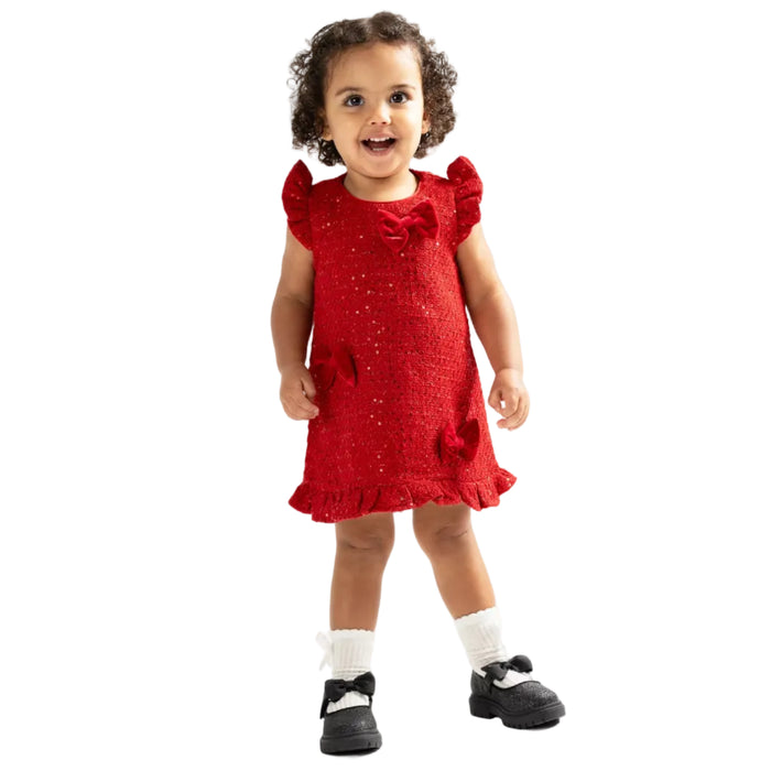 Rare Editions Sequin Tweed Dress with Velvet Bow Appliqués (5)