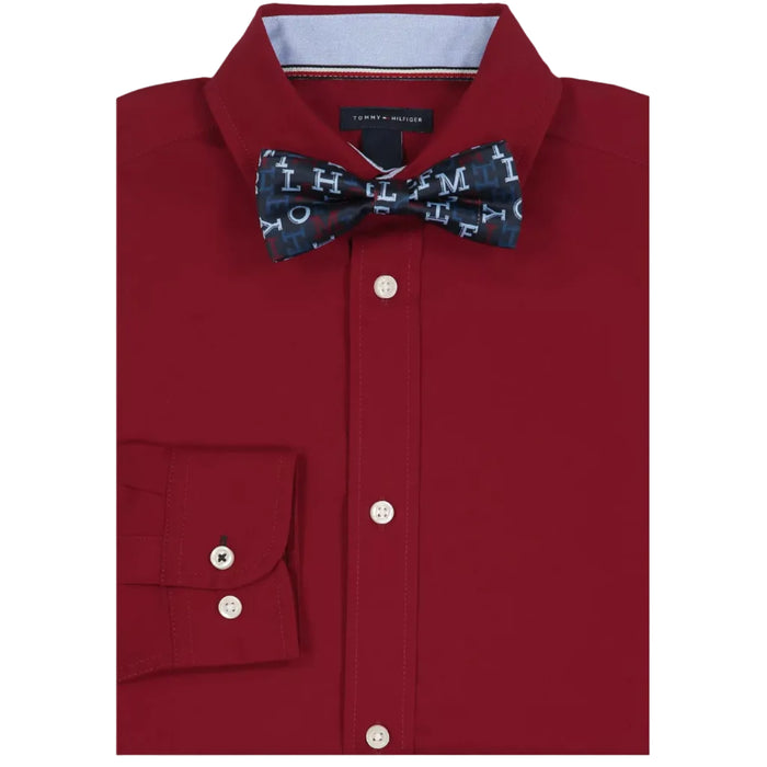 Tommy Hilfiger - Big Boys Long Sleeve Stretch Solid Poplin Shirt and Bow Tie