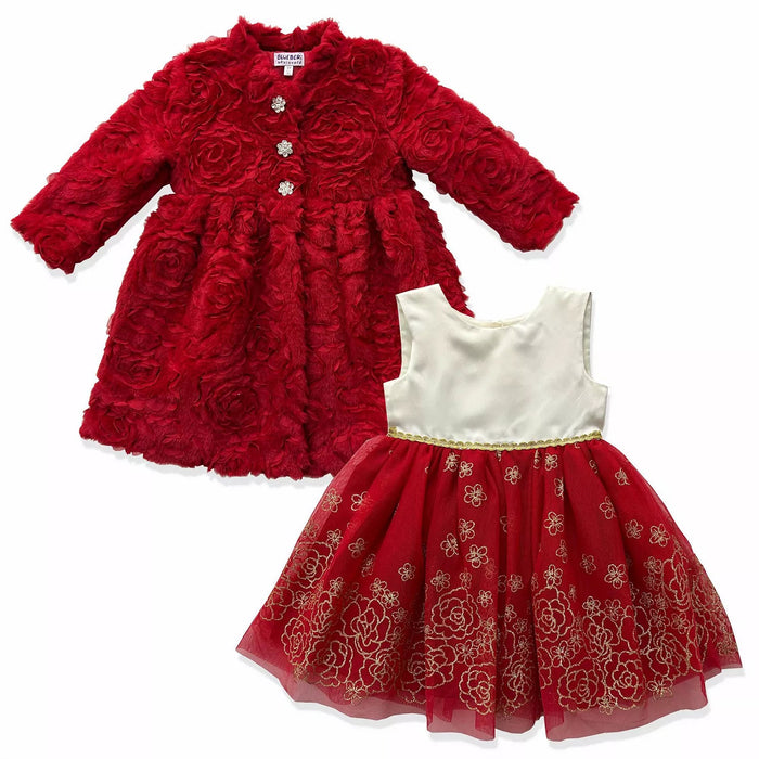 Blueberi Boulevard Fit and Flare Gold Accents Dress and Coat Set