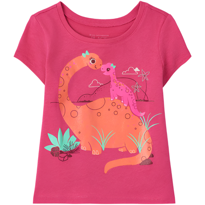 The Children's Place - Toddler Girls Short Sleeve T-Shirt Dino Graphic (12M-18M)