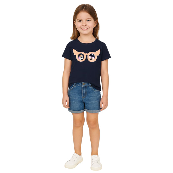 Name It - Kids Short Sleeve Top Unicorn Design Dark Sapphire