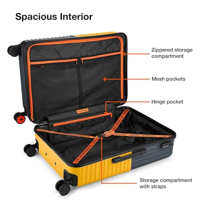 Nasher Miles Istanbul Hard-Sided ABS and PC Luggage Set of 3 Yellow Grey Small, Medium & Large Trolley Bags (55, 65 & 75 cm)