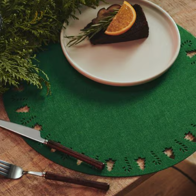 2-Pcs Round Place Mat Christmas Tree Design