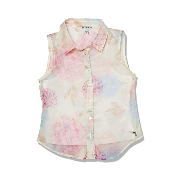 GUESS - Girls' Chiffon All Over Print Sleeveless Button Up Shirt