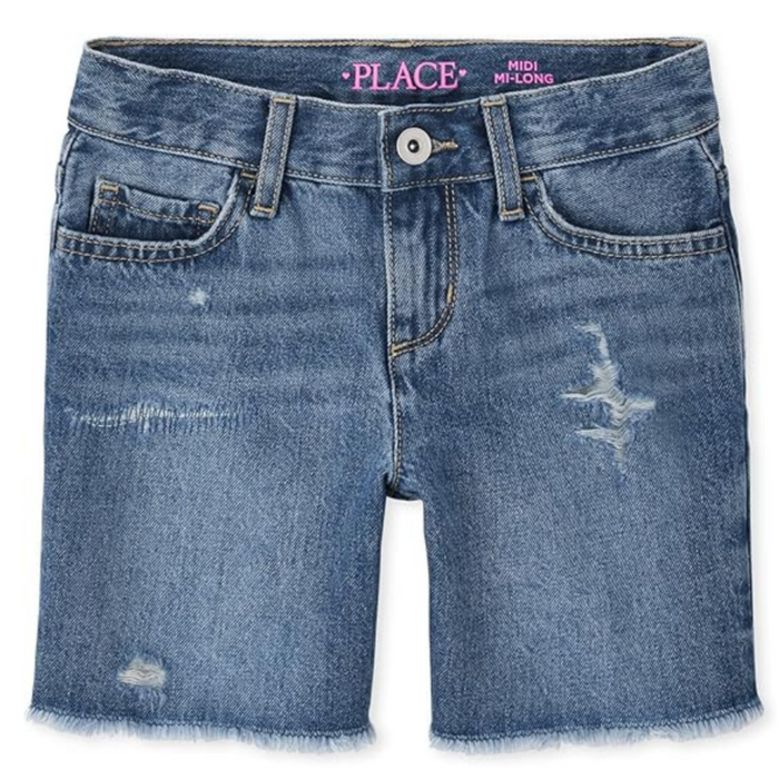 The Children's Place - Big Girls Distressed Denim Midi Shorts