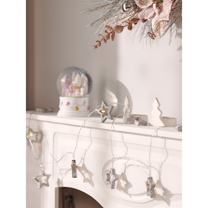 LED Wooden Glittered Star Lights (Battery Operated)