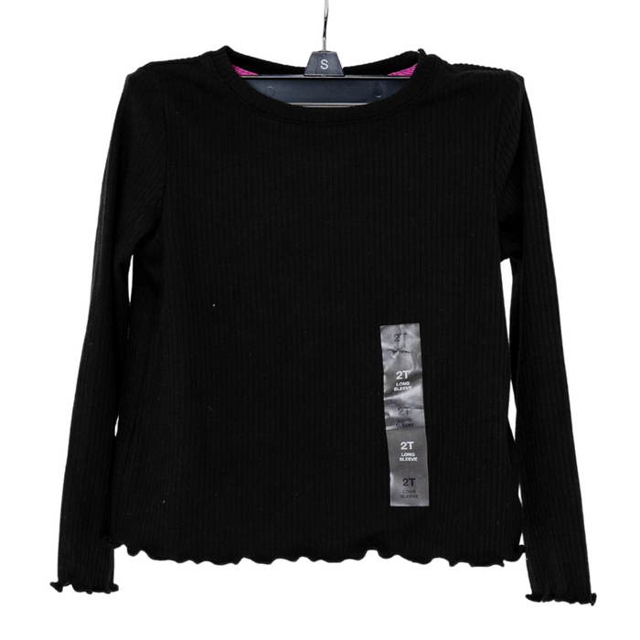 Epic Threads - Toddler Girls Solid Ribbed Lettuce-Hem Top Deep Black (2)