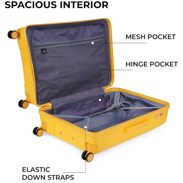 Nasher Miles Singapore Hard-Sided Polypropylene Luggage Set of 3 Yellow Trolley Bags (55, 65 & 75 cm)