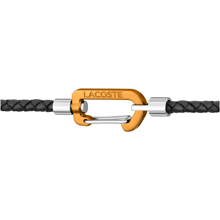 Lacoste Men's Stainless Steel Black Leather and Orange Aluminum