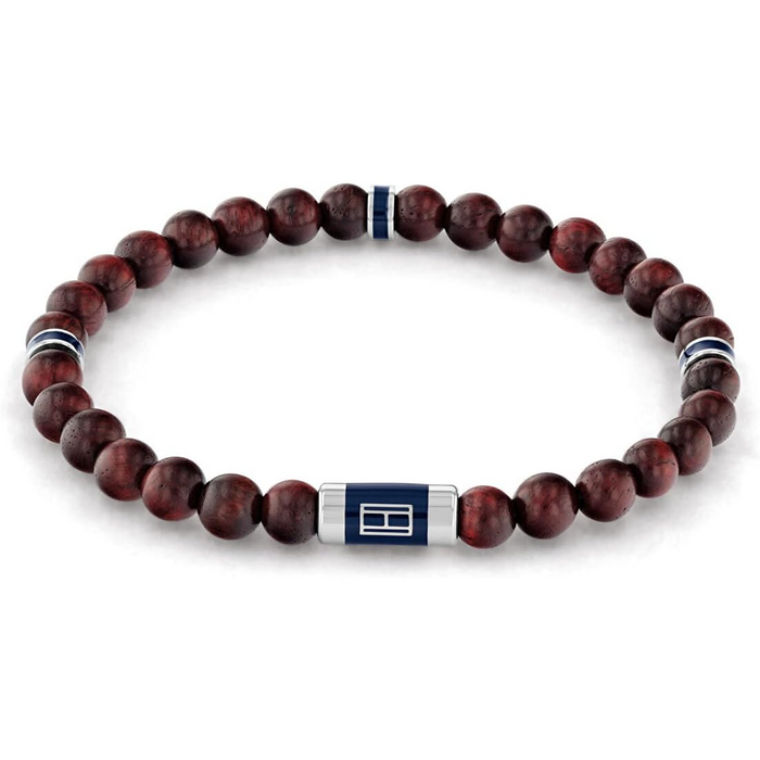 Tommy Hilfiger Men's Stainless Steel Brown Wood and Grey Cord Bracelet - 2790324