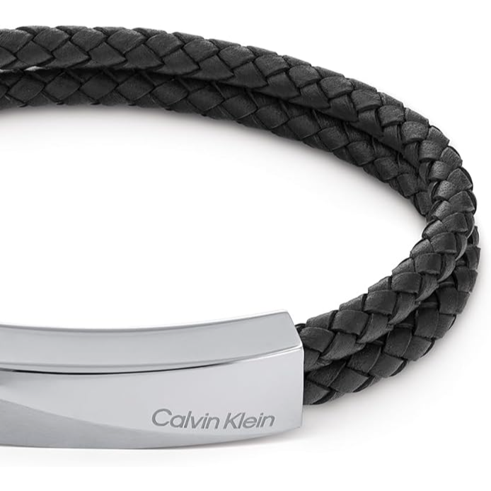 Calvin Klein Men's Stainless Steel Black Leather Bracelet - 35000097