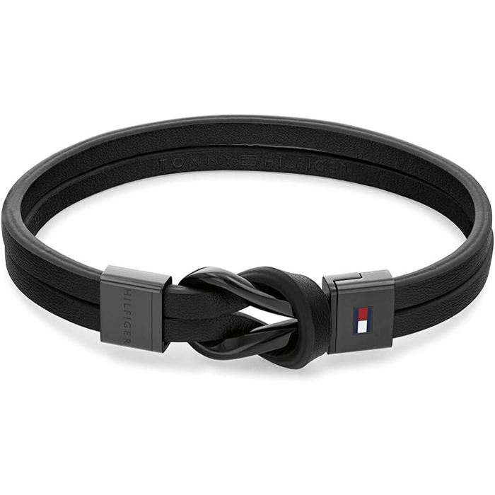 Tommy Hilfiger Men's Ionic Plated Black Steel Black Leather Bracelet - 2790442