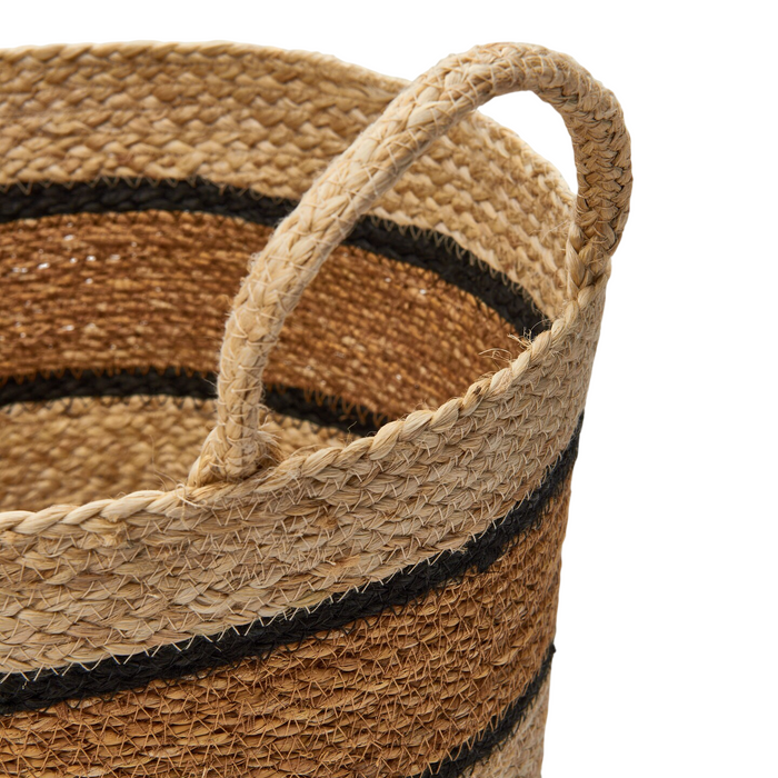 Brown and Black Horizontal Stripes Woven Storage Basket