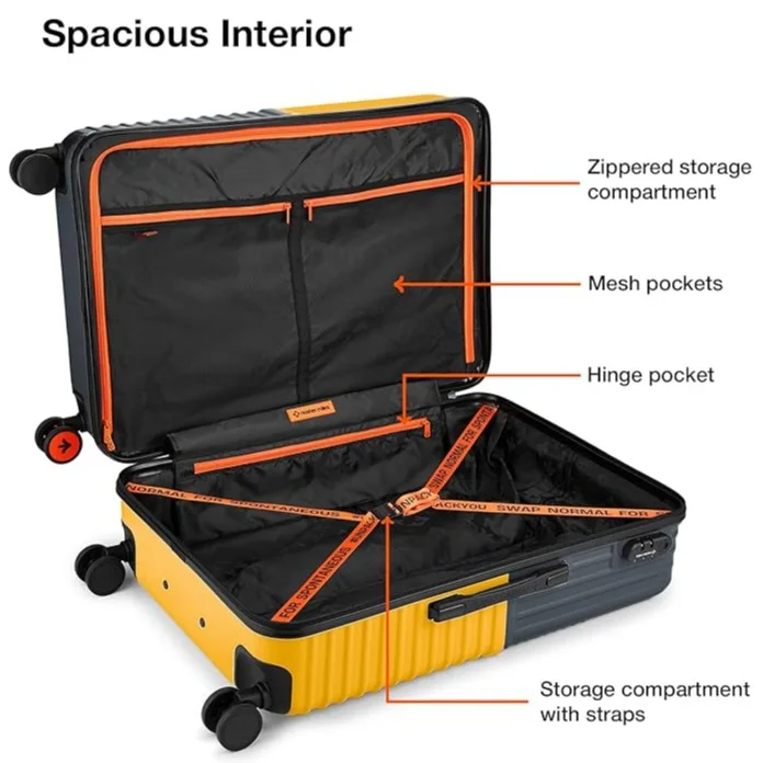 Nasher Miles Istanbul Hard-Sided ABS and PC Check-in Luggage Yellow Grey 24 inch |65cm Medium Trolley Bag