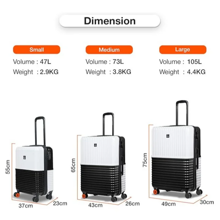 Nasher Miles Istanbul Hard-Sided ABS and PC Luggage Set of 3 Black White Small, Medium & Large Trolley Bags (55, 65 & 75 cm)