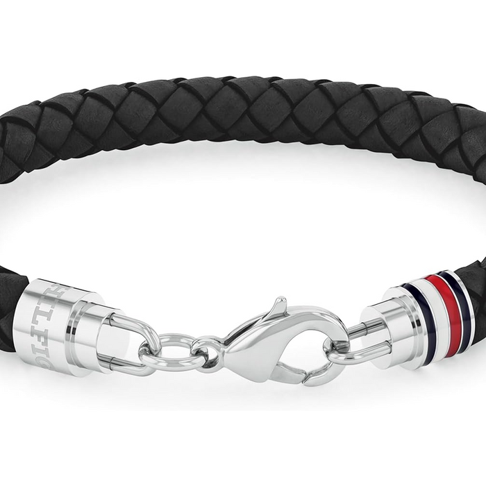 Tommy Hilfiger Men's Stainless Steel Black Leather Bracelet - 2790545
