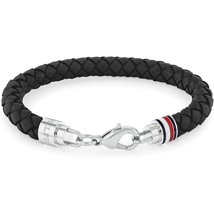 Tommy Hilfiger Men's Stainless Steel Black Leather Bracelet - 2790545