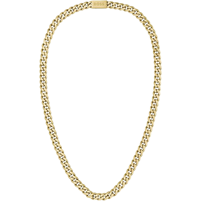 Boss Men's Ionic Plated Thin Gold 1 Steel Necklace - 1580402
