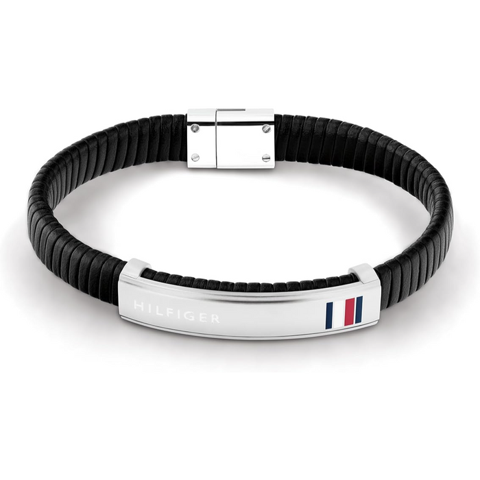 Tommy Hilfiger Men's Stainless Steel Black Leather Bracelet - 2790349
